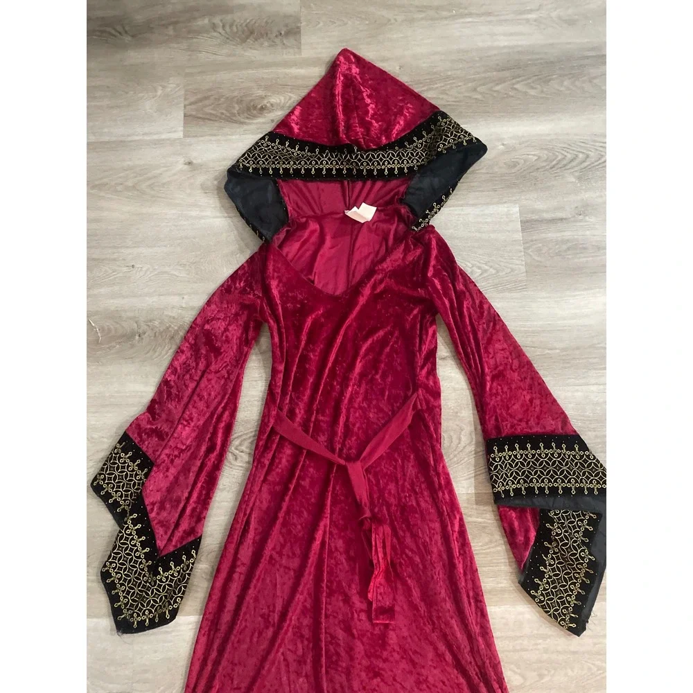 Vintage Deceptions by Disguise Burgundy Medieval Hooded Velvet Dress Jr 9